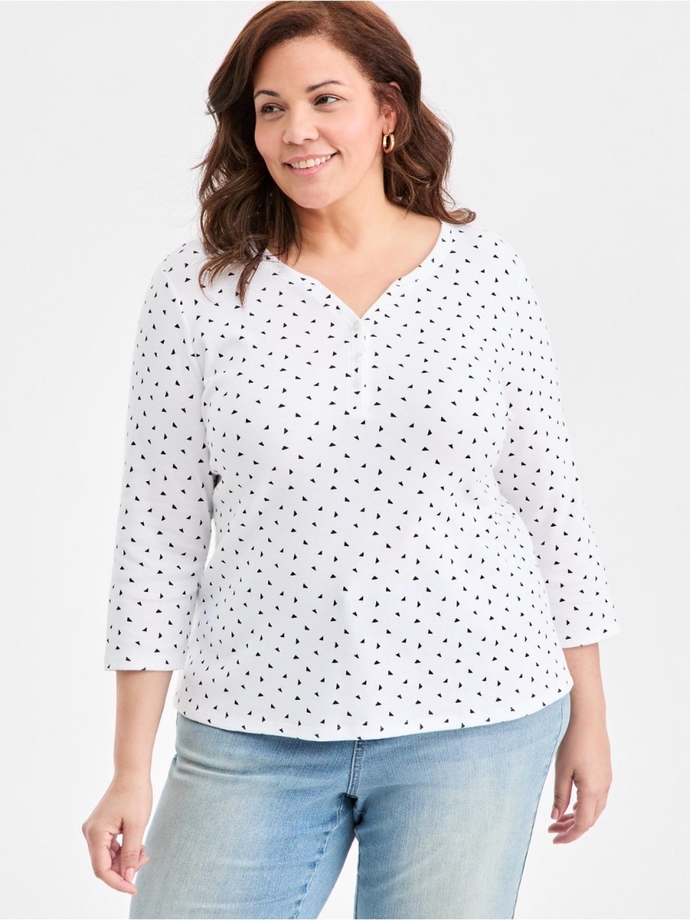 Style & Co Cotton Mix Speckled Design Henley, Size 3X - NWT